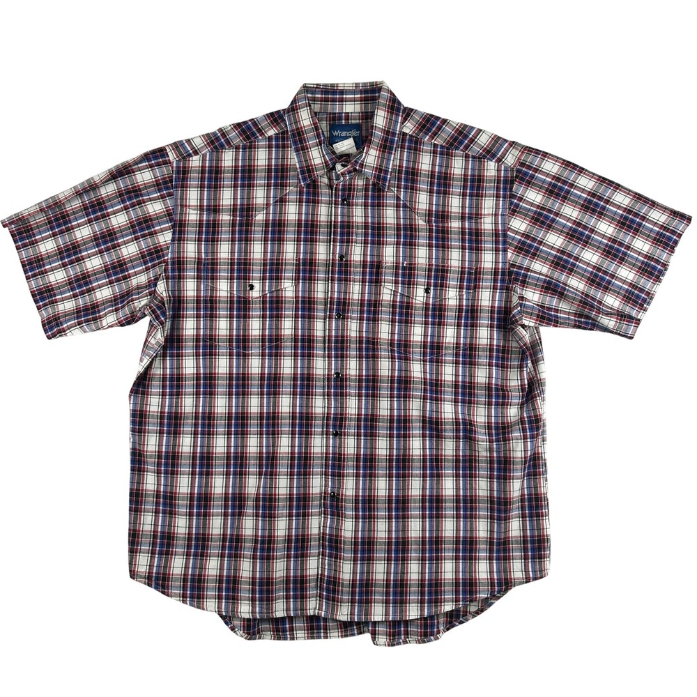 Wrangler Shirt Mens XL Multicolor Plaid Short Sleeve Western Pearl Snap Casual